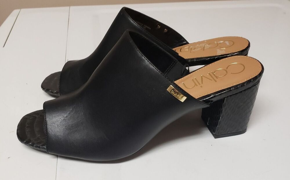 Calvin Klein Women’s Snakeskin Accent Mule Heels Open Toe Size 11M NWOB